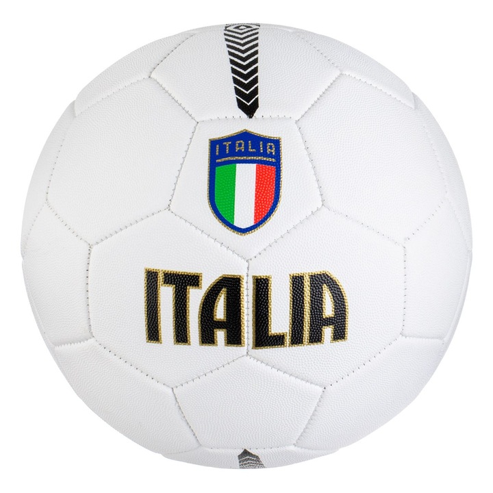 Minge fotbal standard No. 5, LiveUp, alb cu modele negre si steagul Italiei, tehnologie de fabricatie, dimensiune standard