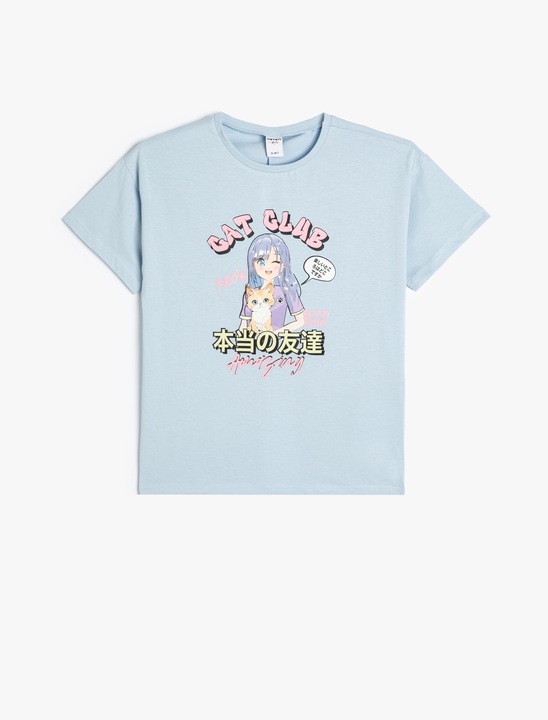 KOTON, Tricou cu imprimeu grafic, Albastru, 146-152 CM