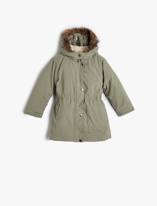KOTON, Geaca cu gluga si blana sintetica, Kaki, 146-152 CM