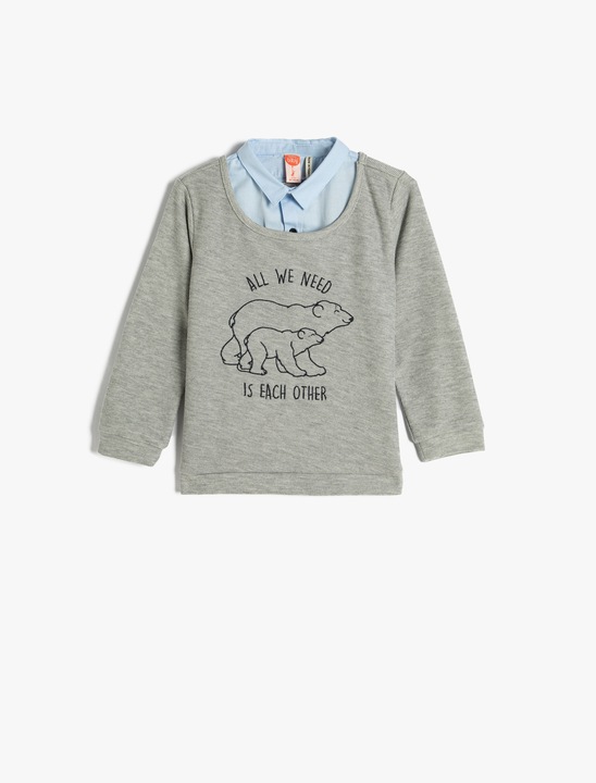 KOTON, Bluza de trening din amestec de bumbac cu model 2 in 1, Gri