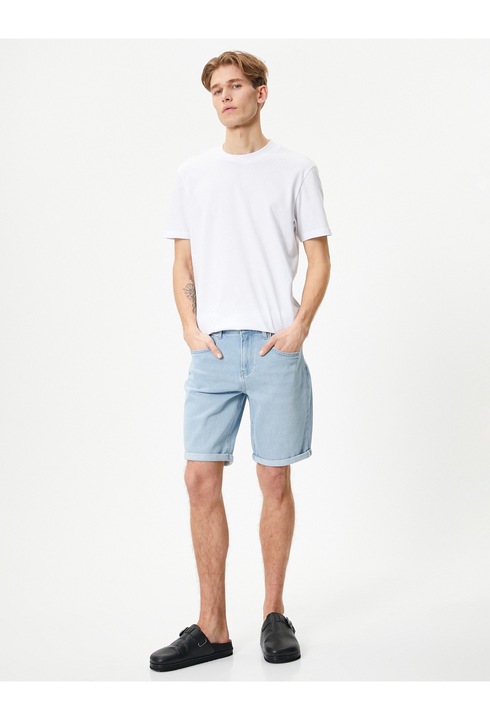 KOTON, Bermude slim-fit din denim, Albastru deschis