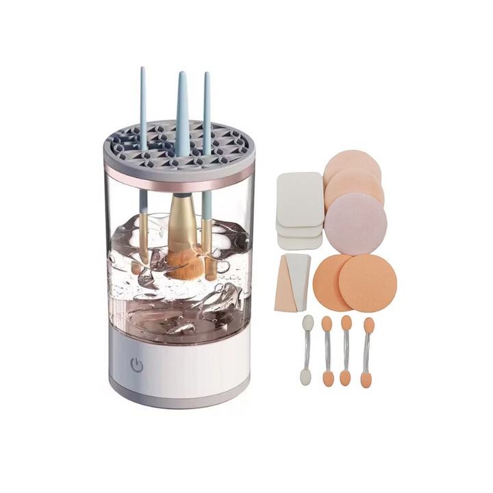 Készlet Elektromos eszköz a tisztításhoz és szárításhoz Clean&Beauty Doty® sminkecset és szivacs, USB mellékelve, több ecsetet is mos egyszerre, ultrahanggal, fehér, arany díszítéssel