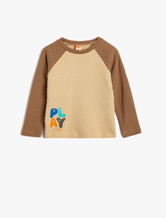 KOTON, Bluza cu imprimeu text, Bej, 80-86 CM