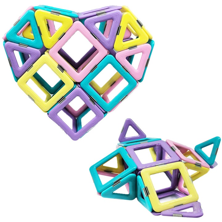 Set de construit cu piese magnetice, Fudisenn，jucarii educationale pentru copii, fete si baieti, Forme patrate si triunghiuri,30 piese Ambalaj cutie de culoare, 12.8×6.8×19 cm