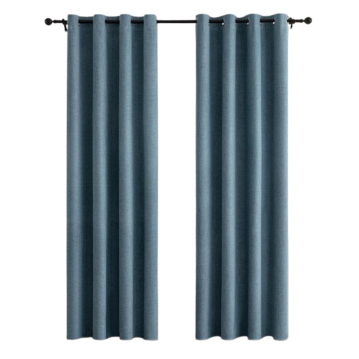 Set de 2 draperii blackout MIULEE cu inele, 260 x 140 cm, opace, termoizolante, pentru protectie la frig, pentru living si dormitor, albastru