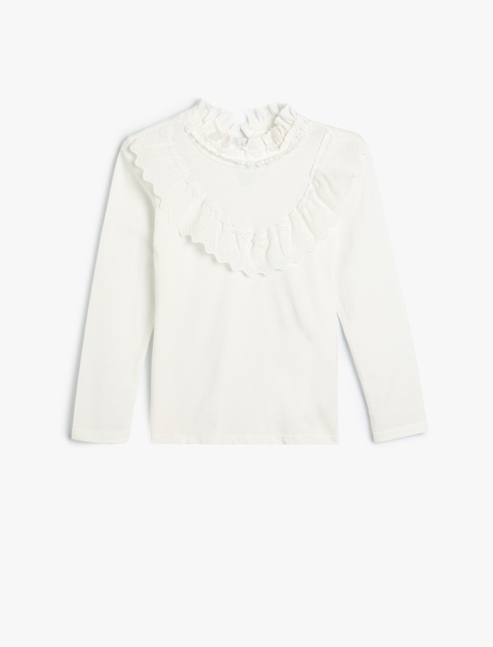 KOTON, Bluza cu aplicatie cu volane, Alb fildes, 146-152 CM