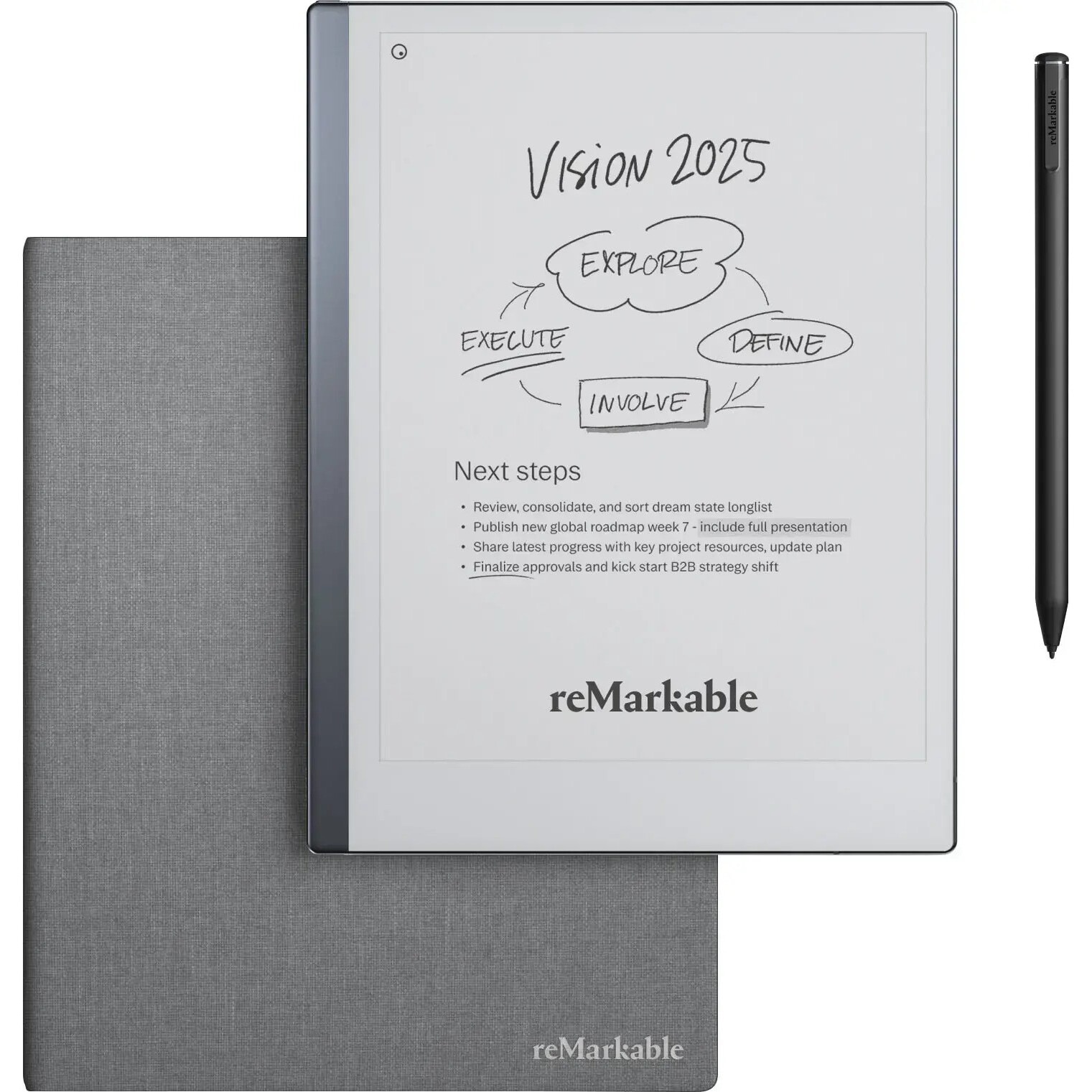 Tableta ePaper reMarkable 2 cu husa Book Folio Polymer Weave gri, Marker  Plus pen si Marker