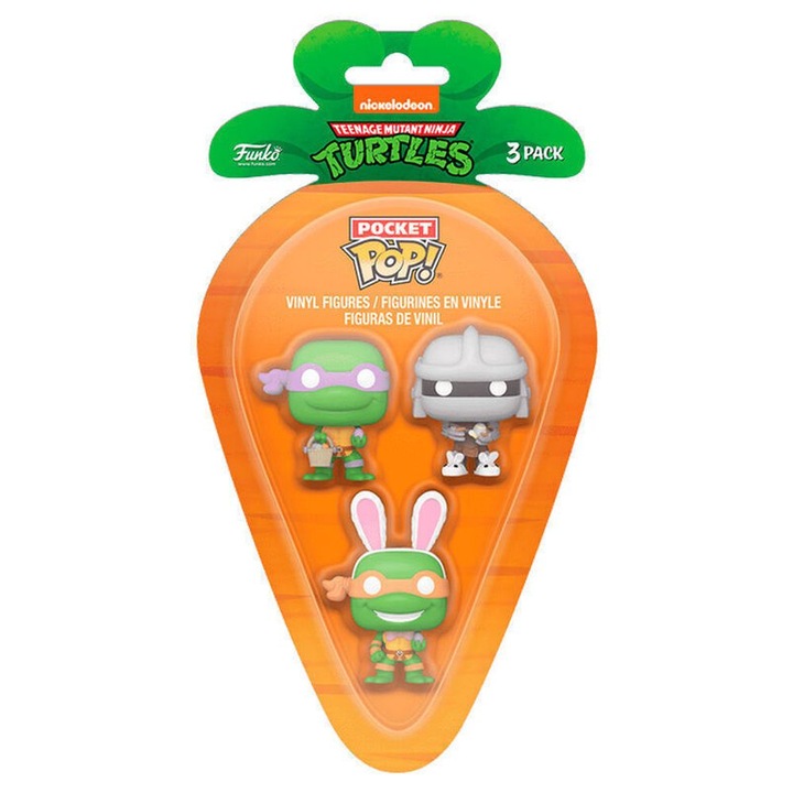 Funko 3-Piece Carrot Pocket Pop! (Джобна фигурка с морков от Funko от 3 части) Комплект фигурки: Костенурките нинджа - Донатело, Микеланджело, Шредер, многоцветни