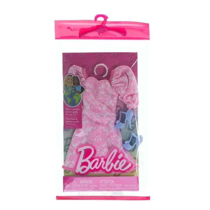 Barbie divatcsomag, Mattel, rózsaszín ruha, kék sarkú cipők