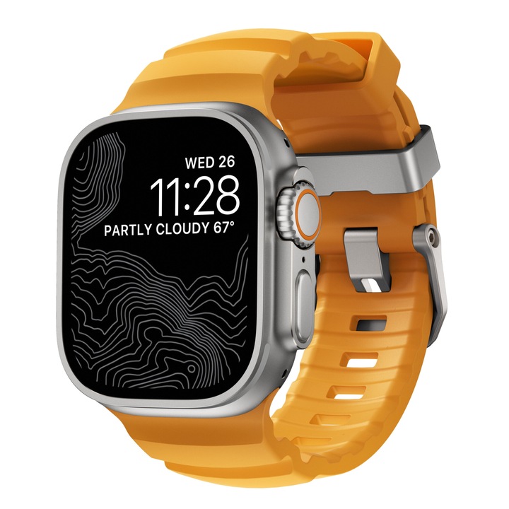 Водоустойчива каишка NOMAD Rocky Point Band, съвместима с Apple Watch 4/5/6/7/8/9/10/SE/Ultra 42/44/45/46/49 mm, M/L, жълт