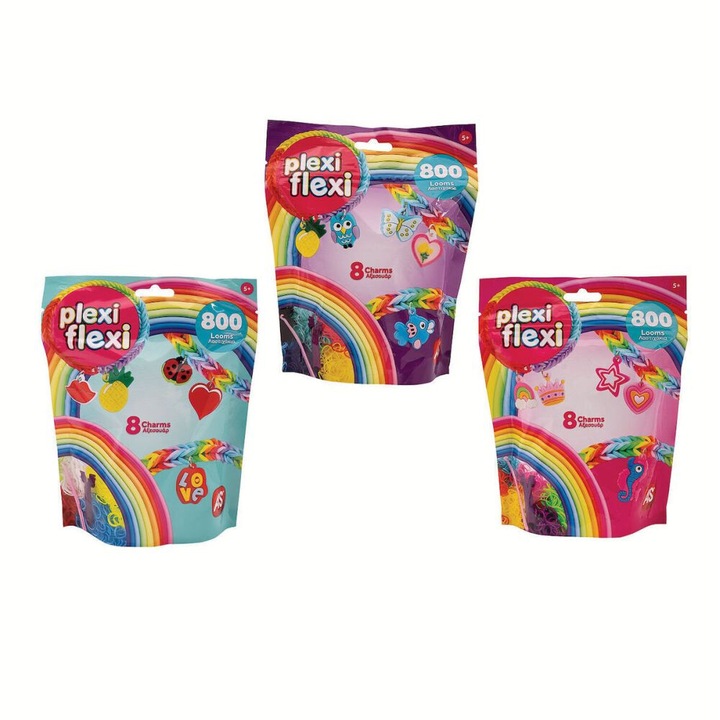 Elastice AS Plexi-Flexi, 800 Razboaie, 8 Charms, Multicolor