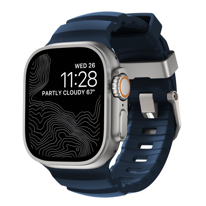 Водоустойчива каишка NOMAD Rocky Point Band, съвместима с Apple Watch 4/5/6/7/8/9/10/SE/Ultra 42/44/45/46/49 mm, M/L, син