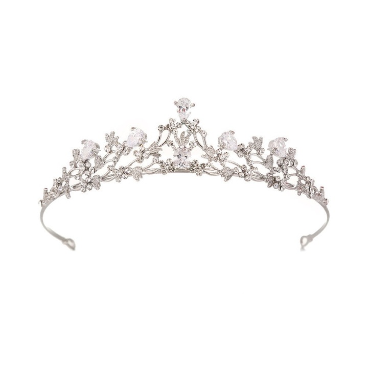 Tiara pentru femei, Basesailor, design romantic, cristale stralucitoare, 13.5x12x3.5cm, argintie