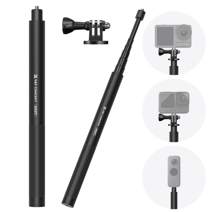 Selfie stick pentru camere nsta360/GoPro/DJI, K&F Concept MS07 KF09.132, 153cm, Negru