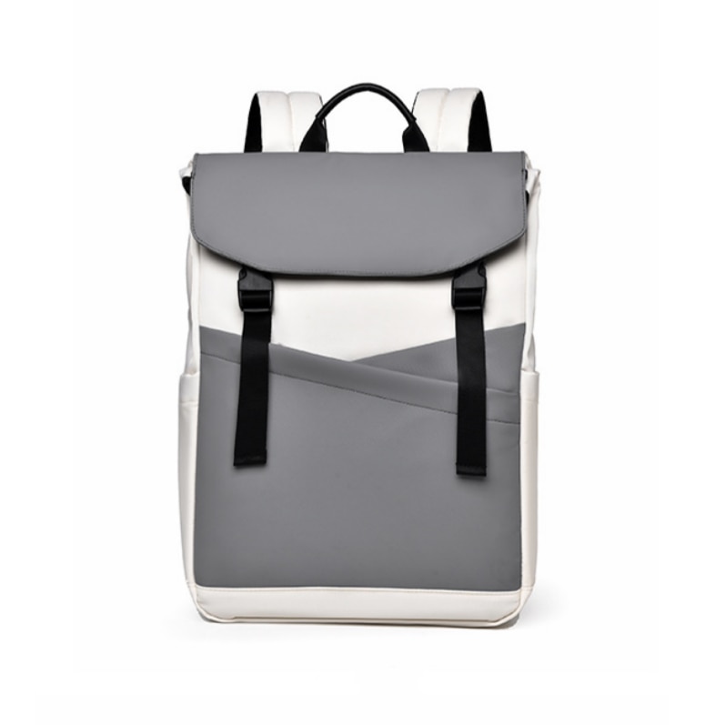 Rucsac pentru laptop, 16”, Multi-compartimentare, Capacitate mare, Clapeta, Impermeabil, Design cu carabiniera, Piele naturala, Gri