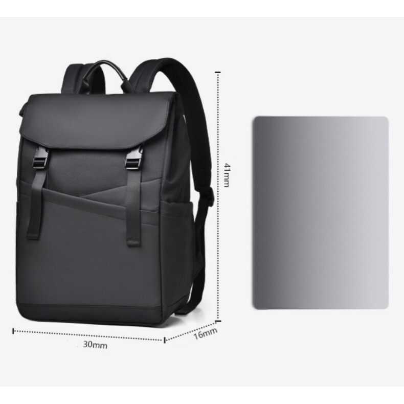 Rucsac pentru laptop, 16”, Multi-compartimentare, Capacitate mare, Clapeta, Impermeabil, Design cu carabiniera, Piele naturala, Gri
