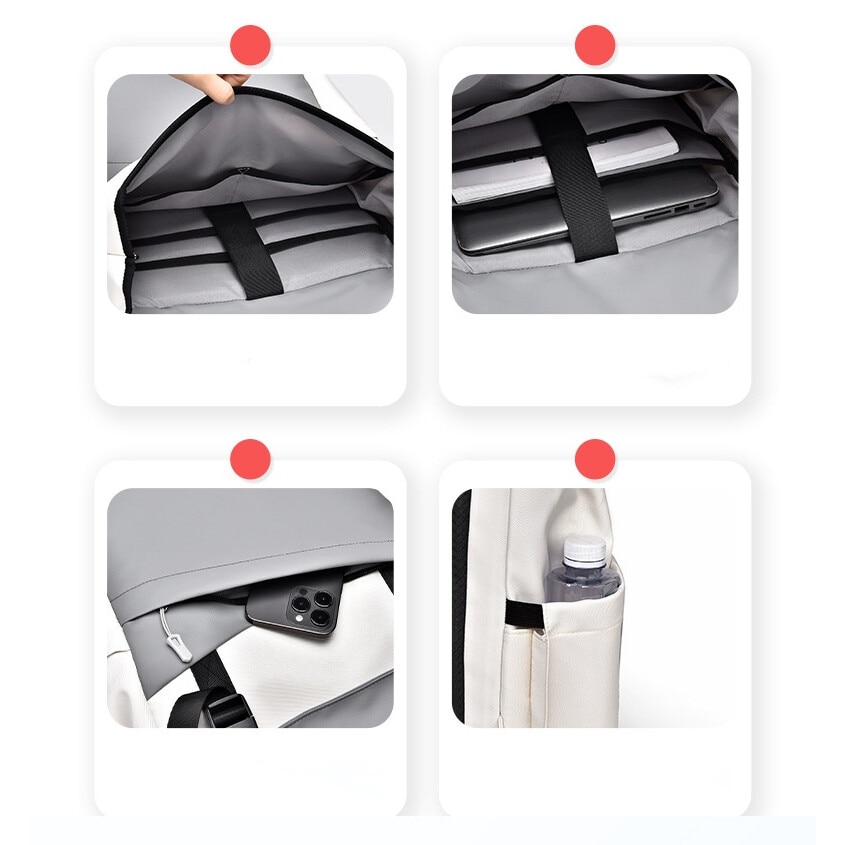 Rucsac pentru laptop, 16”, Multi-compartimentare, Capacitate mare, Clapeta, Impermeabil, Design cu carabiniera, Piele naturala, Gri