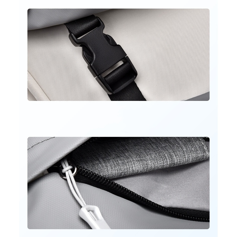 Rucsac pentru laptop, 16”, Multi-compartimentare, Capacitate mare, Clapeta, Impermeabil, Design cu carabiniera, Piele naturala, Gri