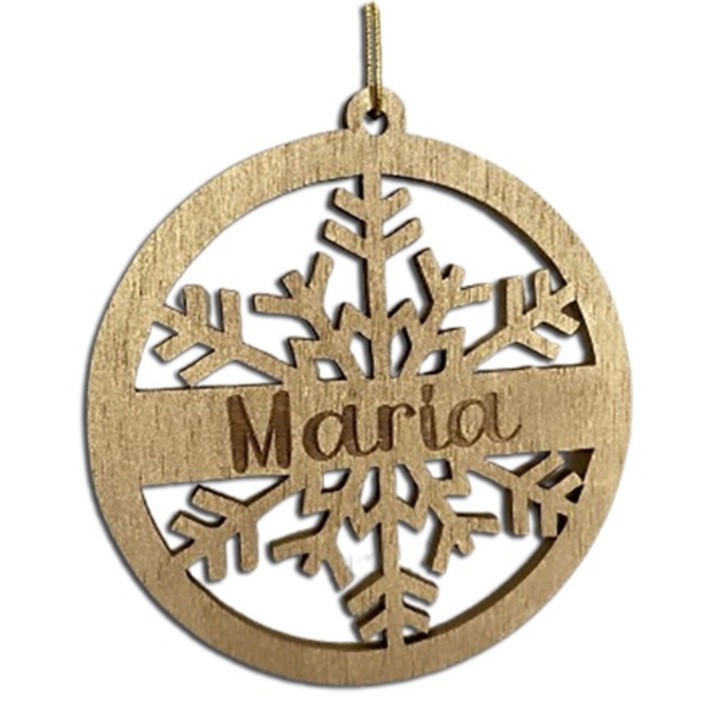 Glob de Craciun, nume Maria, lemn auriu, 10 cm, ArtemisGift