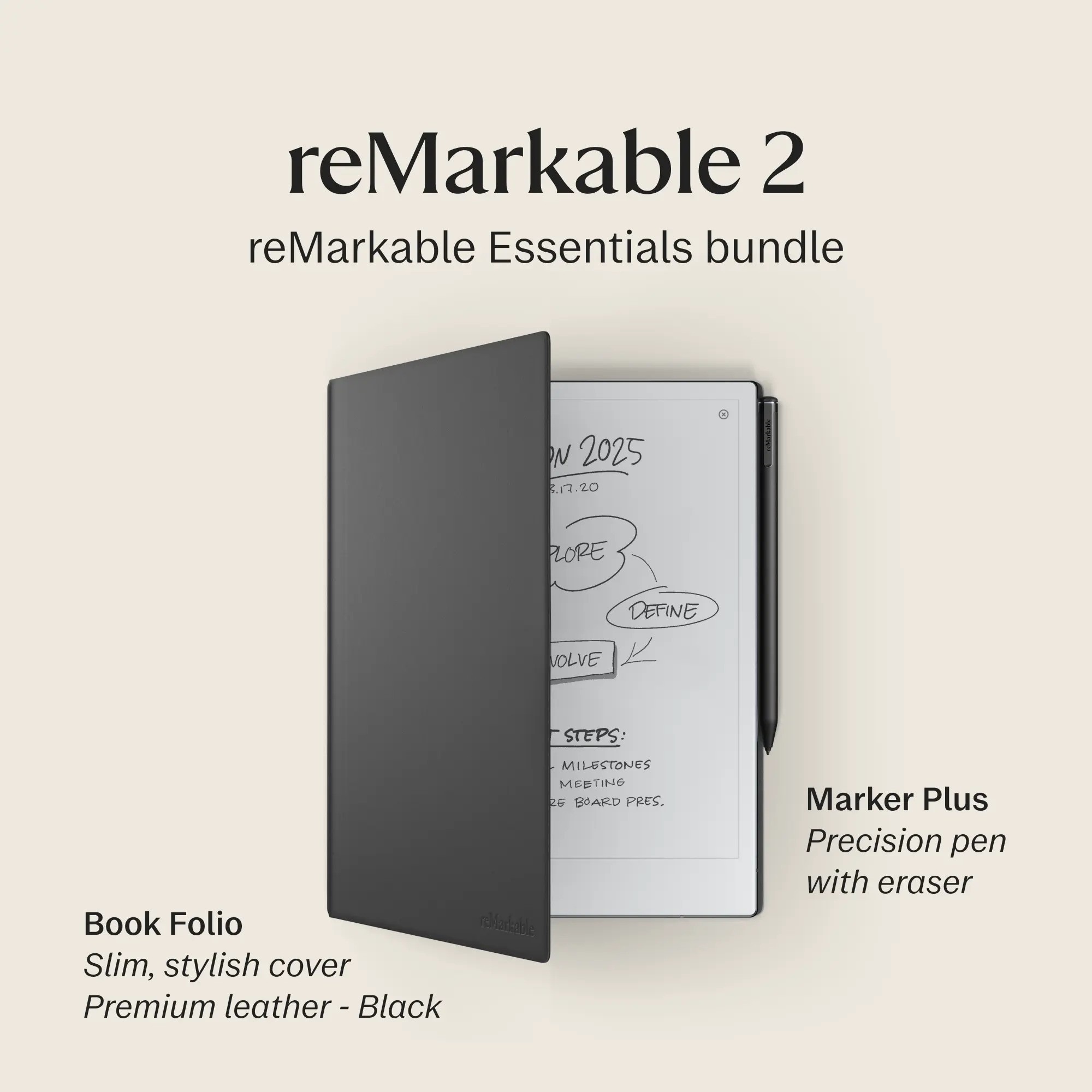 Tableta ePaper reMarkable 2 cu husa Book Folio din piele premium