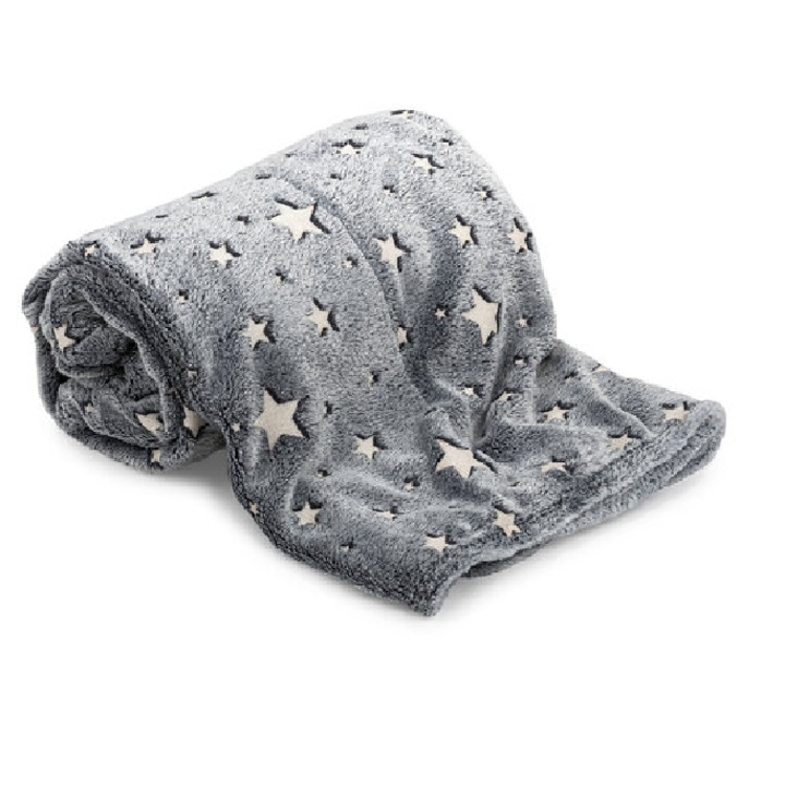 GYMMAG fényes és bolyhos gyermektakaró, foszforeszkáló hatású, szürke, 120x150