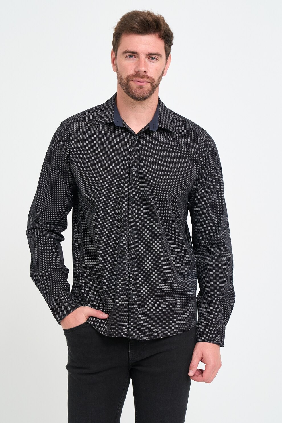 KVL by KENVELO, Camasa din bumbac cu model, Alb, Negru, M