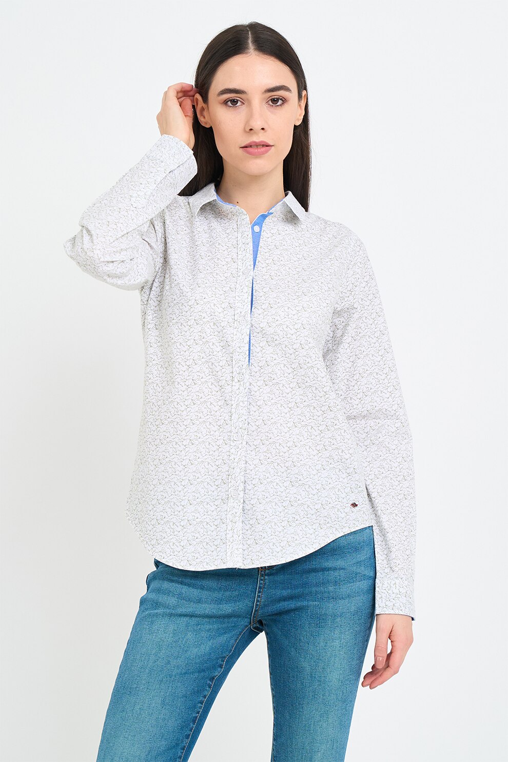 Lee Cooper, Camasa de bumbac cu imprimeu, Alb, Negru, XS