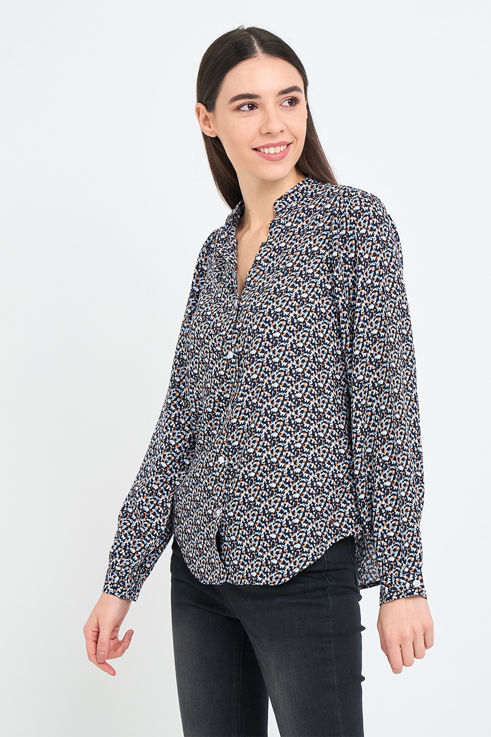 Lee Cooper, Camasa de viscoza cu imprimeu, Negru, Albastru deschis, L