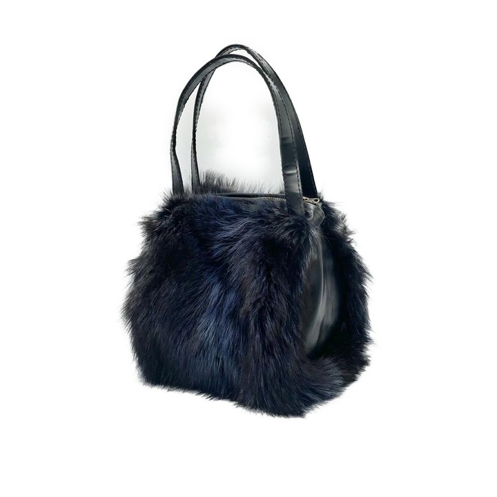 Izy Természetes szőrméből készült pénztárca, sötétkék 25x20x12cm