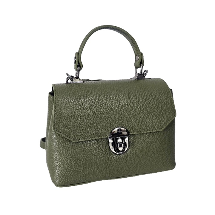 Елегантна чанта, GlamourGrip, от естествена кожа, бизнес тип и сваляща се презрамка, Зелена, 23x16x12 см, FashionForYou