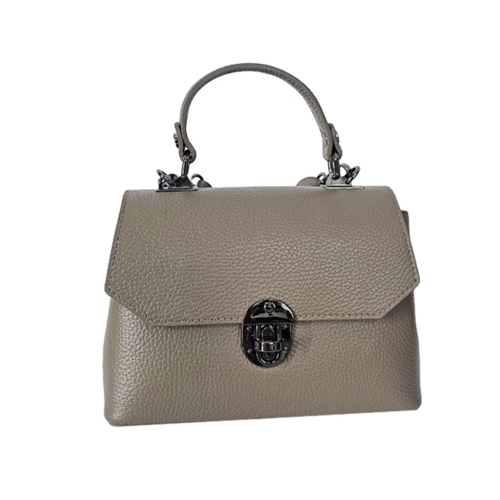 Елегантна чанта, GlamourGrip, от естествена кожа, бизнес тип и сваляща се презрамка, Тъмно бежова, 23x16x12 см, FashionForYou