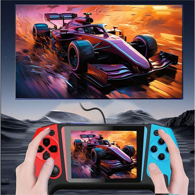 Consola de Jocuri Portabila - 500 Jocuri Clasice, Conectare la Televizor prin Cablu AV, Ecran Color HD, Baterie de Lunga Durata, Reincarcabila USB - Rosu