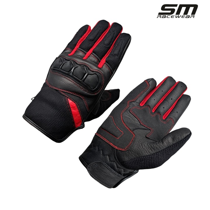 Manusi moto Ride, piele naturala, negru-rosu, S