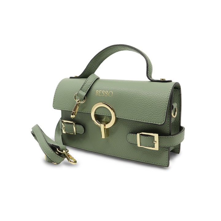 Splendore Chic valódi bőr kézitáska, Zöld, 14x24x7.5