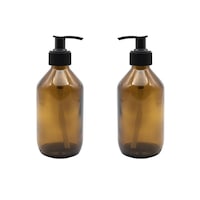 Set 2 bucati recipiente sticla maro 250 ml si pompa neagra, Flory