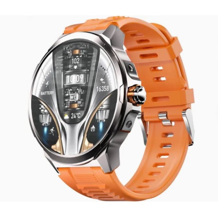 Ceas Smartwatch V69 Sport Apeluri Bluetooth Asistent Vocal AI Ecran IPS HD 1.85", Autonomie 5 -10 zile Control Camera si Muzica si Tracker Multi-Sport Monitorizare ECG/HR/SpO2 Notificari, Rezistent Apa Curea silicon portocaliu