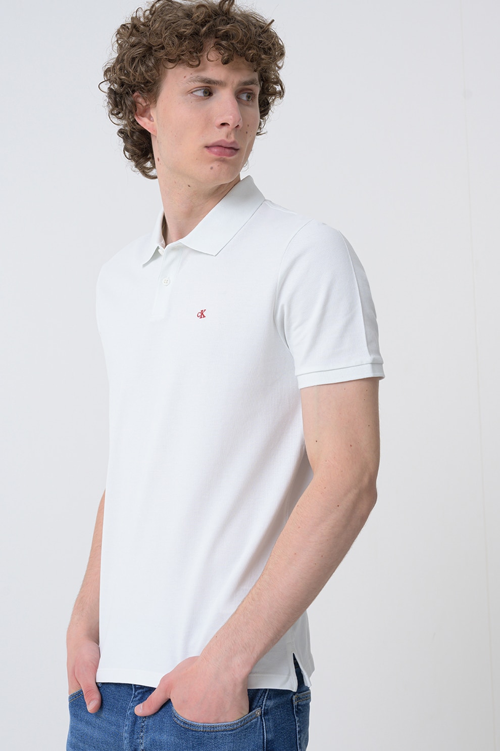 CALVIN KLEIN JEANS, Tricou polo de bumbac pique, Alb, L