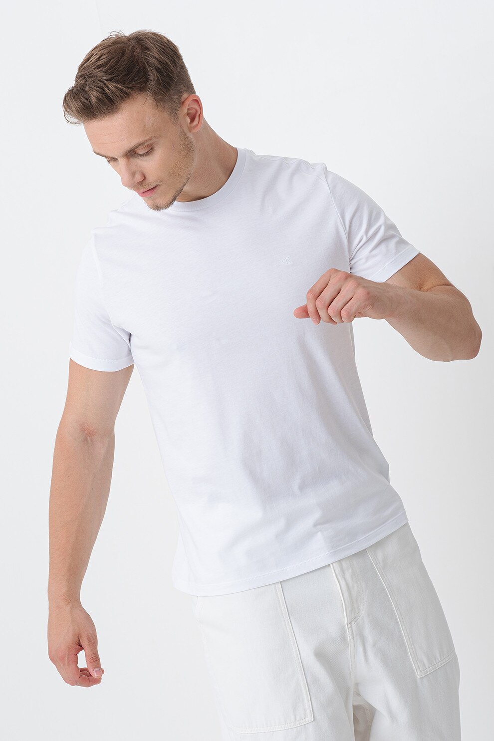 CALVIN KLEIN JEANS, Tricou de bumbac cu logo discret, Alb optic, 2XL