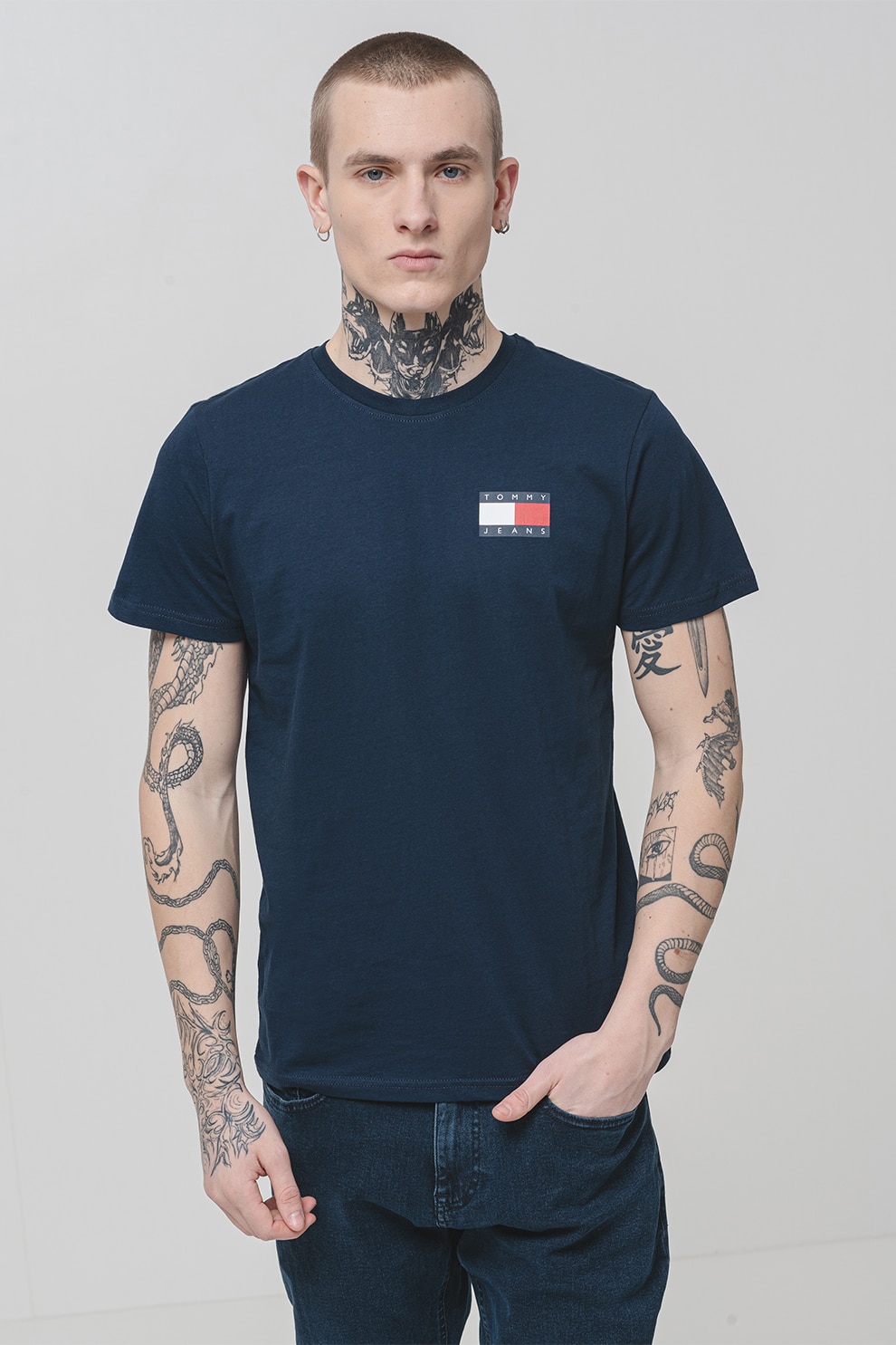 Tommy Jeans, Tricou de bumbac cu logo, Albastru ultramarin, S
