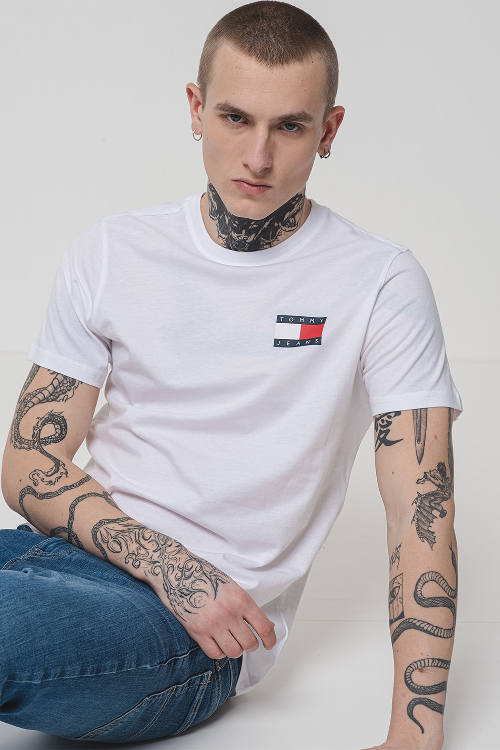Tommy Jeans, Tricou de bumbac cu logo, Alb, 2XL