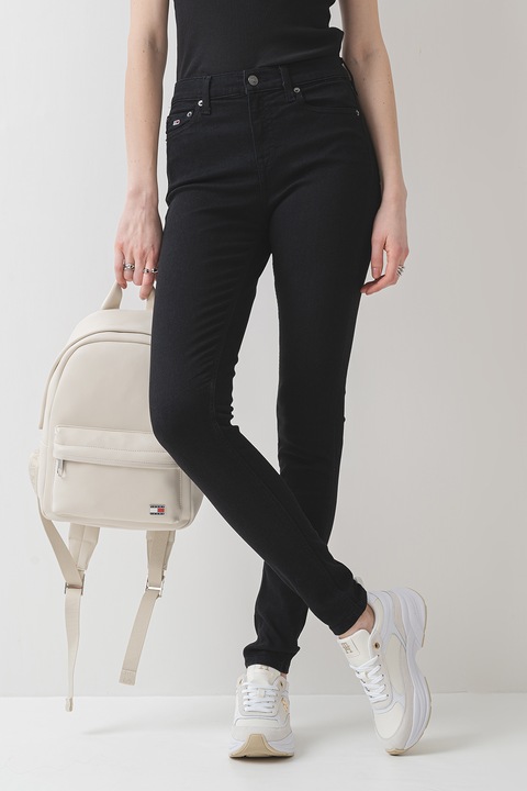 Tommy Jeans, Blugi skinny cu talie medie Nora, Negru stins