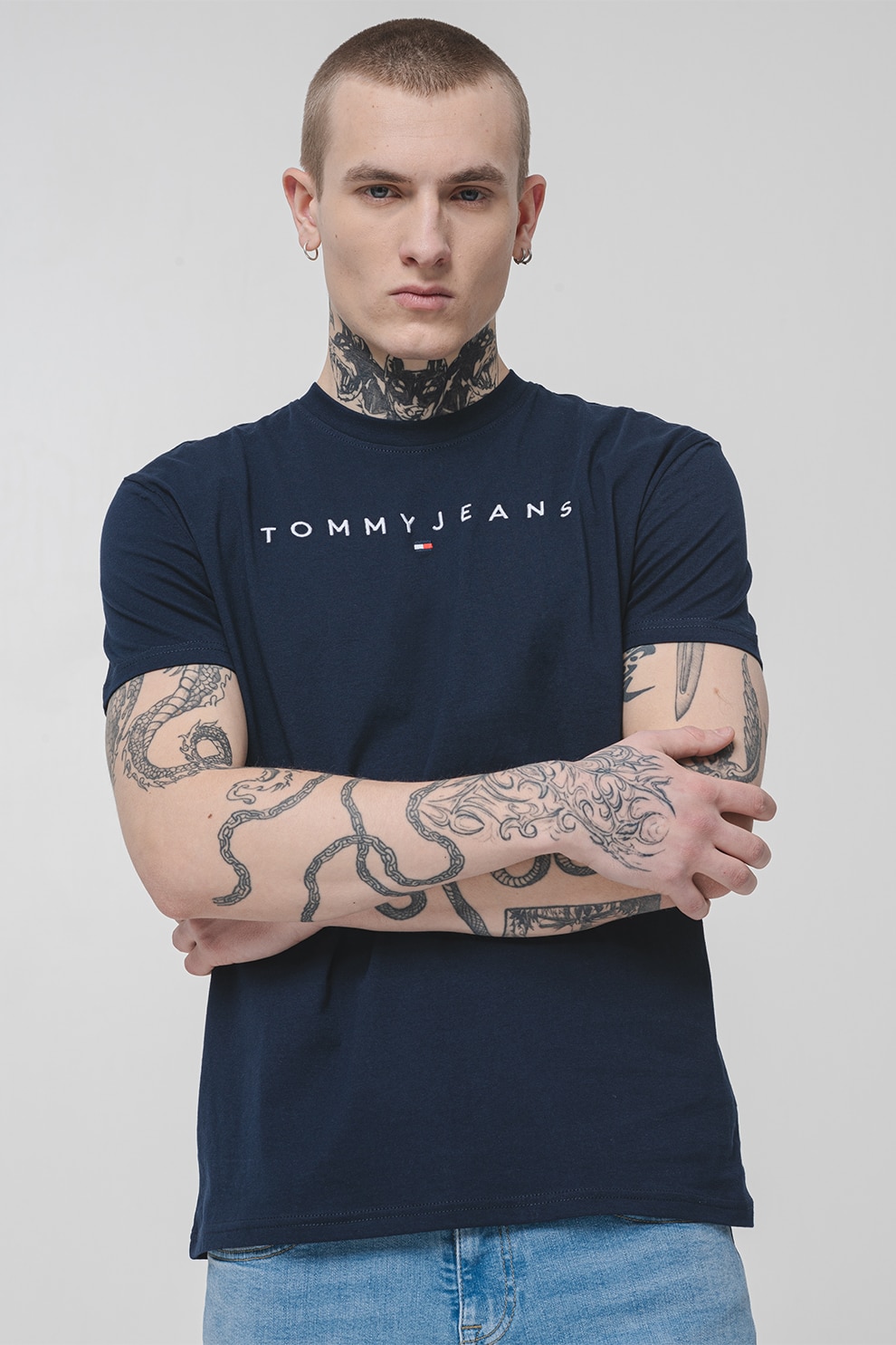 Tommy Jeans, Tricou din bumbac cu logo brodat, Albastru ultramarin, S