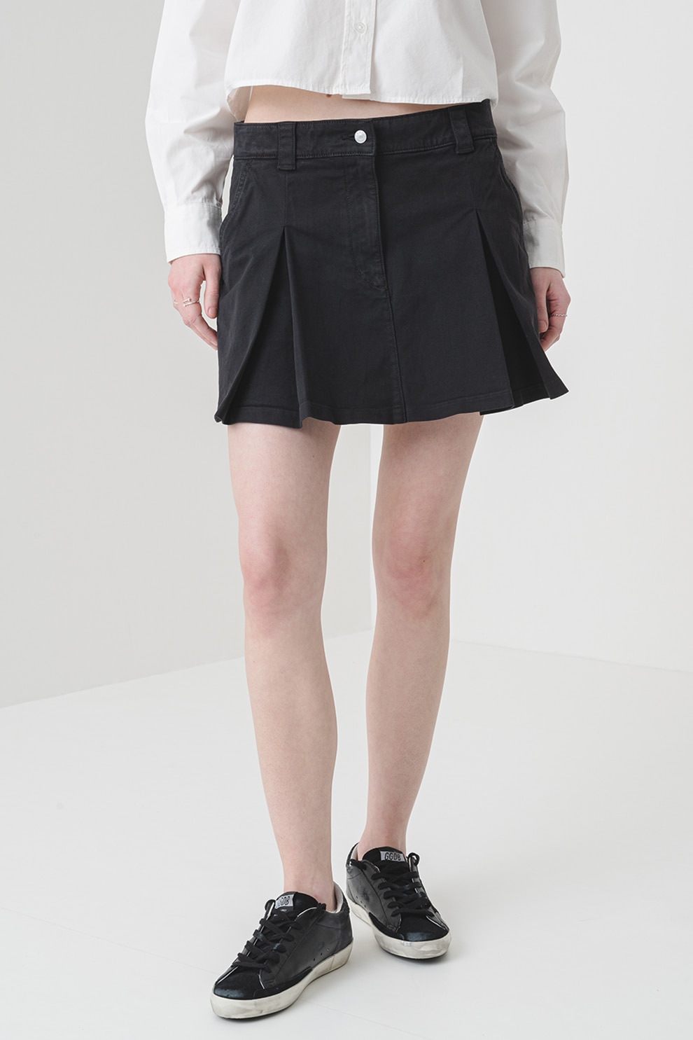 Tommy Jeans, Fusta mini din denim cu model plisat, Negru stins, S