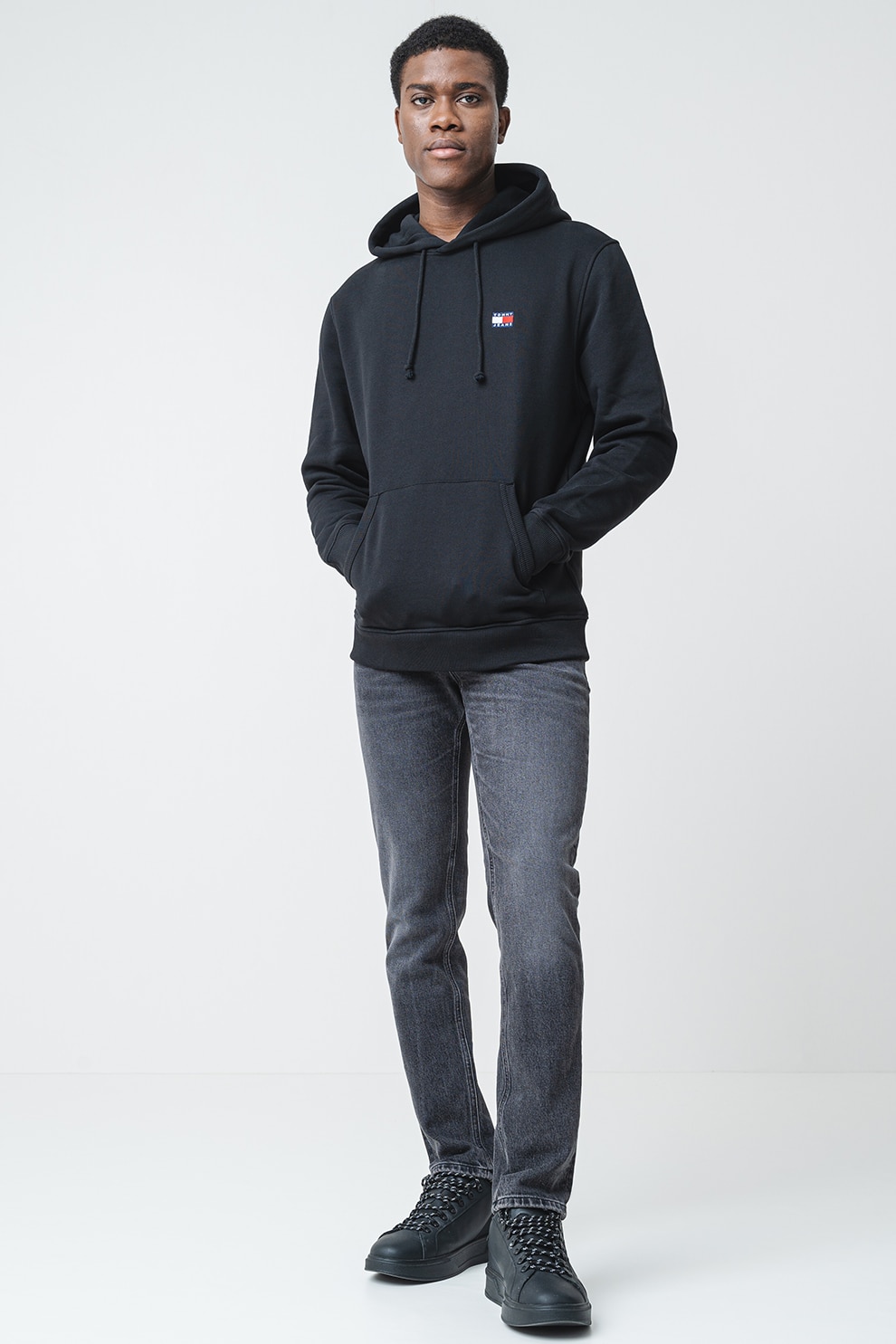 Tommy Jeans, Hanorac cu buzunar kangaroo si aspect decolorat, Gri