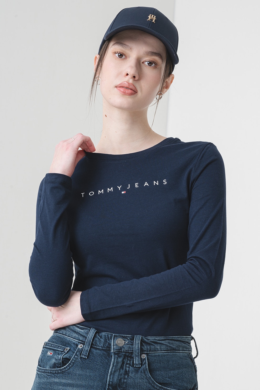 Tommy Jeans, Bluza cu imprimeu logo, Alb optic, Bleumarin, M - eMAG.ro