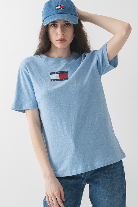 Tommy Jeans, Tricou lejer din bumbac cu logo, Albastru deschis melange, XS