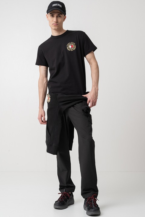 Tommy Jeans, Tricou din bumbac cu logo brodat, Negru, Galben sofran, Alb optic, S