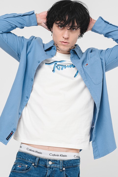 Tommy Jeans, Camasa regular-fit din amestec de bumbac organic, Albastru lavanda, S