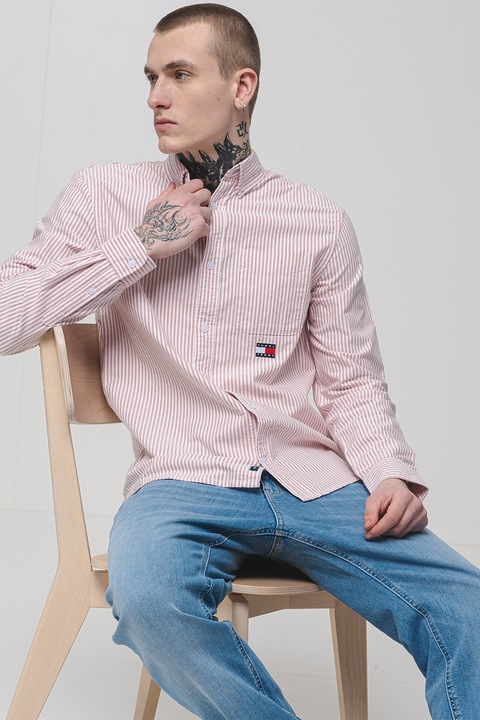 Tommy Jeans, Csíkos ing mellzsebbel, Piros, Fehér, XL