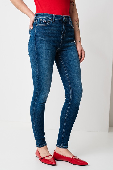 Tommy Jeans, Blugi skinny cu aspect decolorat, Albastru inchis, W30-L32